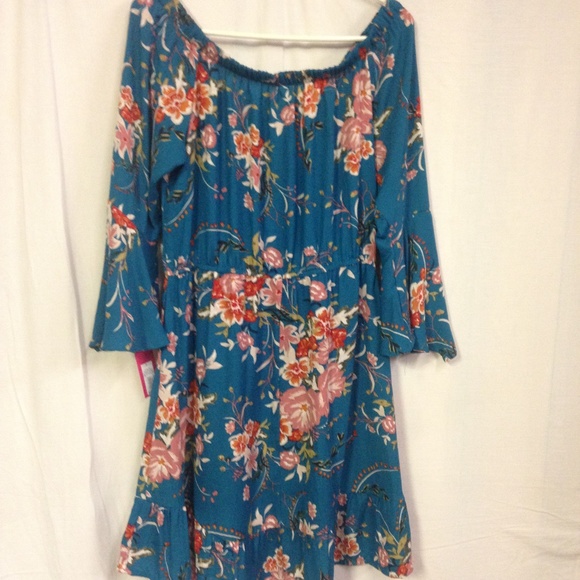 Xhilaration A Line Lrg Blue Floral Dress - Picture 2 of 4